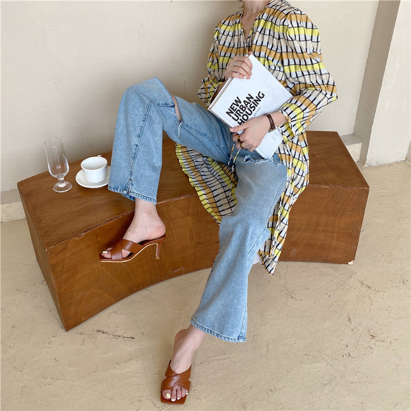 Square head sandals for women