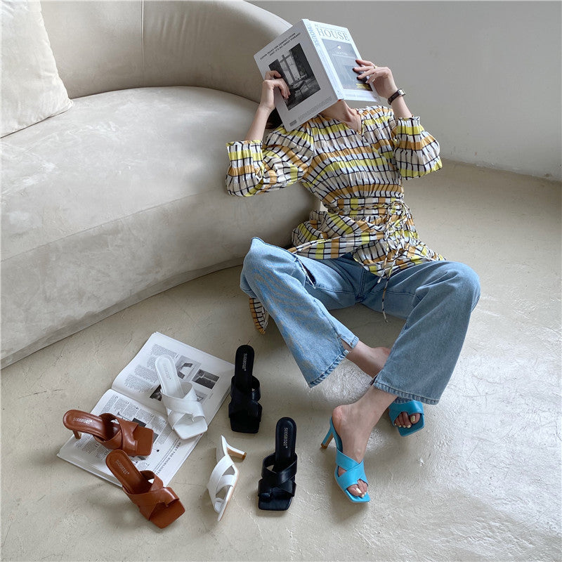 Square head sandals for women