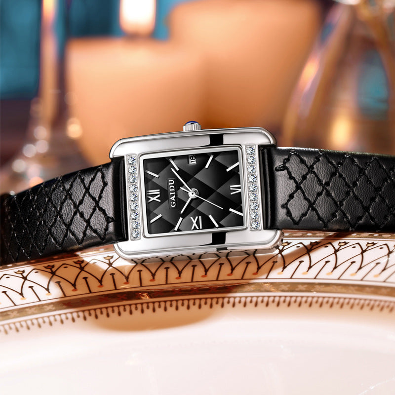 Retro Luxury Diamond Square Quartz Watch