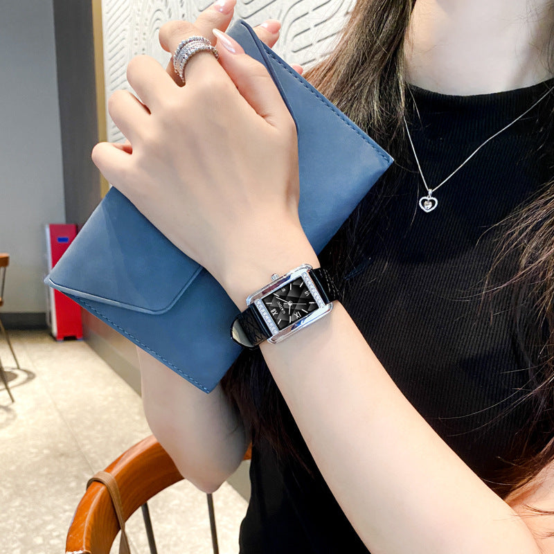 Retro Luxury Diamond Square Quartz Watch